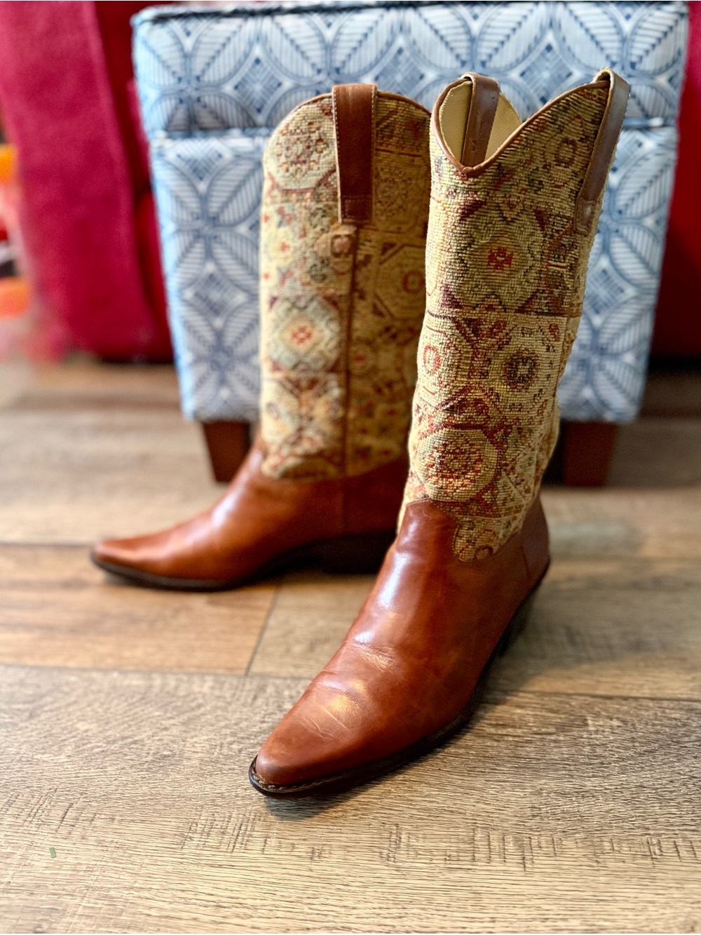VINTAGE J Jill Leather Tapestry western Boots 7 EUC